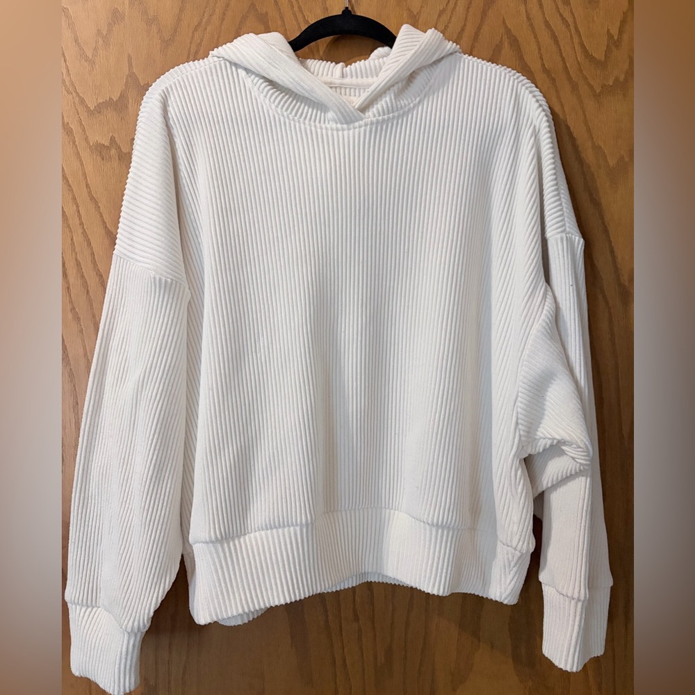 Abercrombie & Fitch White Ribbed Hoodie